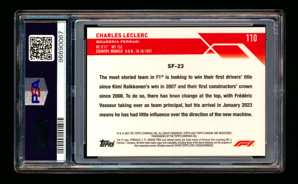 2023 Topps Chrome F1 #110 Charles Leclerc Red Refractor #2/5 PSA 8