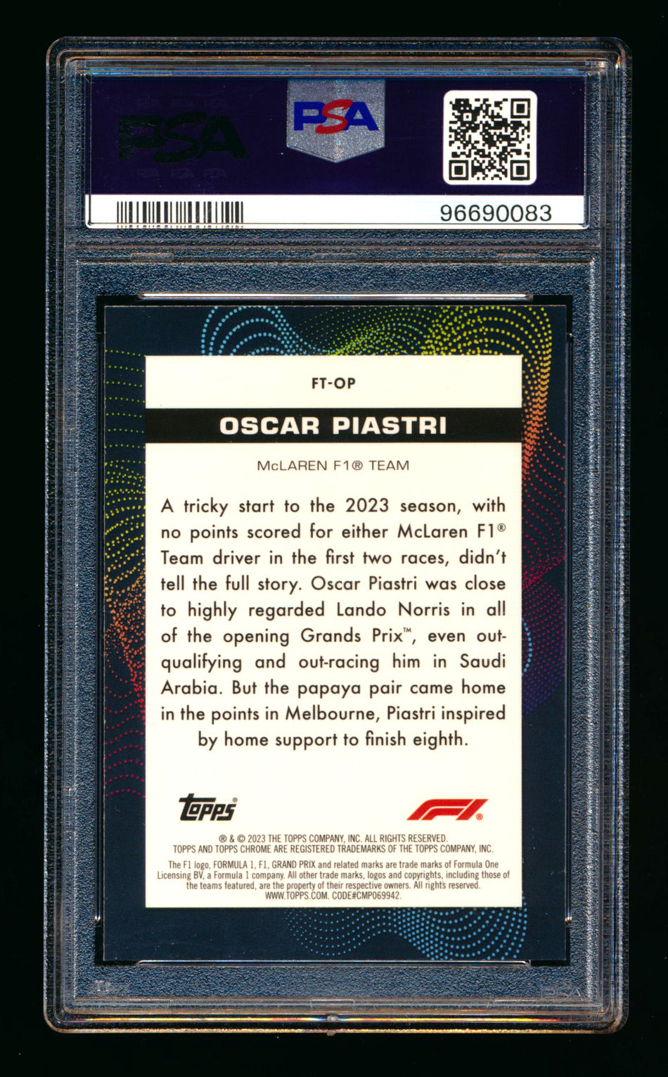 2023 Topps Chrome F1 Futuro #FT-OP Oscar Piastri RC Refractor PSA 9 ** (SOLD - $180.00 - 9/11/2025) **