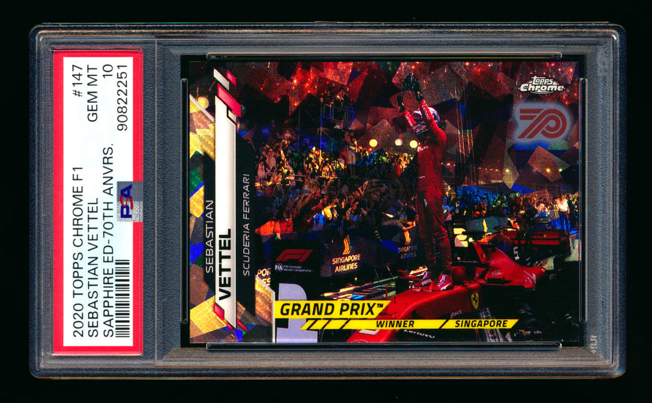 2020 Topps Chrome Sapphire F1 #147 Sebastian Vettel RC 70th Silver Refractor #14/70 PSA 10 - POP 1!