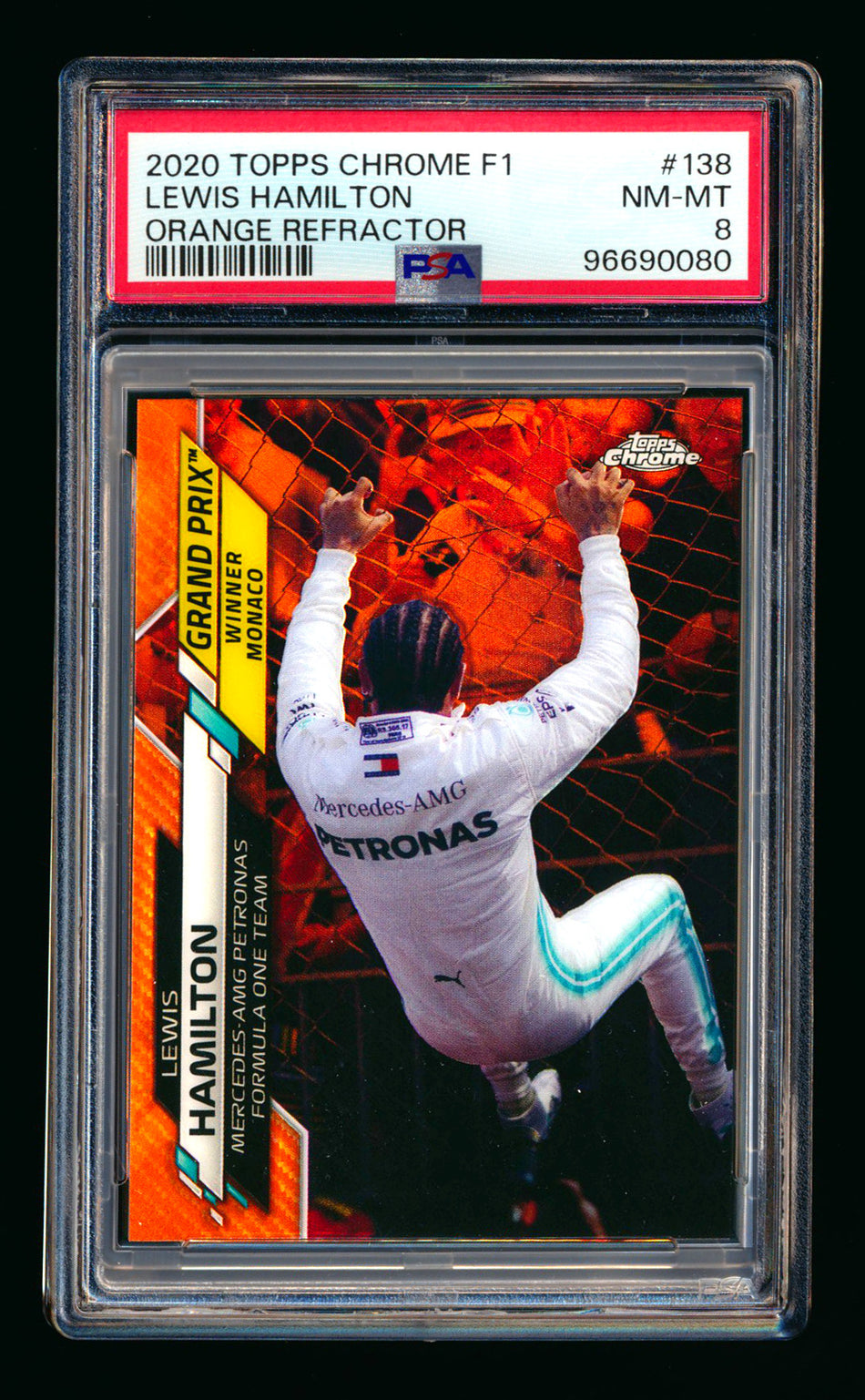 2020 Topps Chrome F1 #138 Lewis Hamilton RC Orange Refractor #24/25 PSA 8 ** (SOLD eBay - $236.00 - 9/12/2025) **