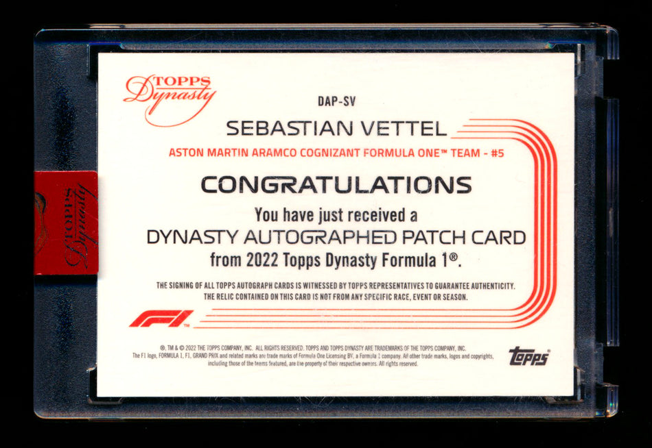 2022 Topps Dynasty F1 #DAP-SV Sebastian Vettel Patch Autograph #08/10