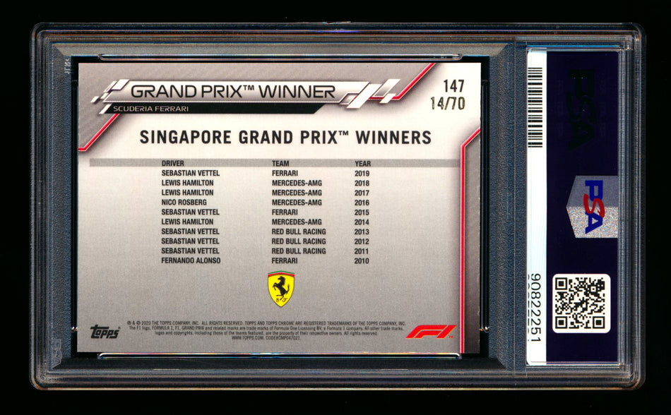 2020 Topps Chrome Sapphire F1 #147 Sebastian Vettel RC 70th Silver Refractor #14/70 PSA 10 - POP 1!