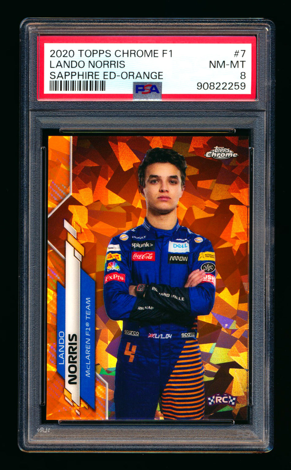 2020 Topps Chrome Sapphire F1 #7 Lando Norris RC Orange Refractor Portrait #19/25 PSA 8