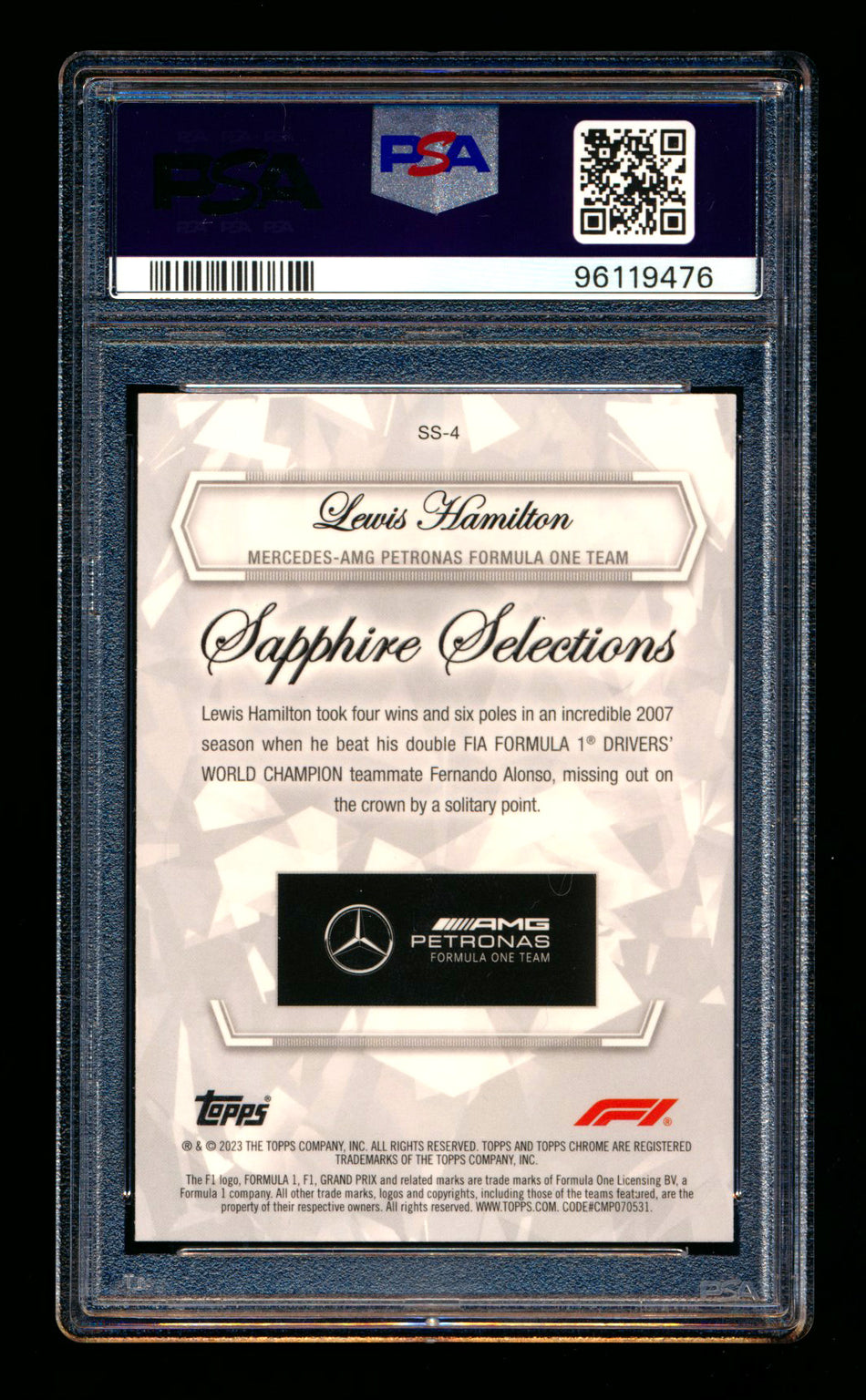 2023 Topps Chrome F1 Sapphire Selections #SS-4 Lewis Hamilton Refractor PSA 10