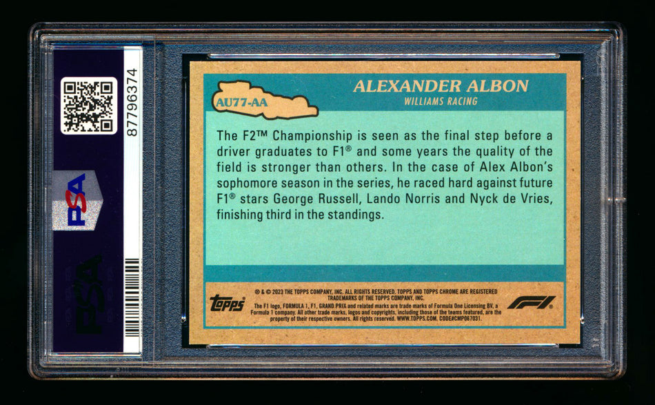 2023 Topps Chrome F1 Autos of 1977 #AU77-AA Alexander Albon Superfractor #1/1 PSA 9