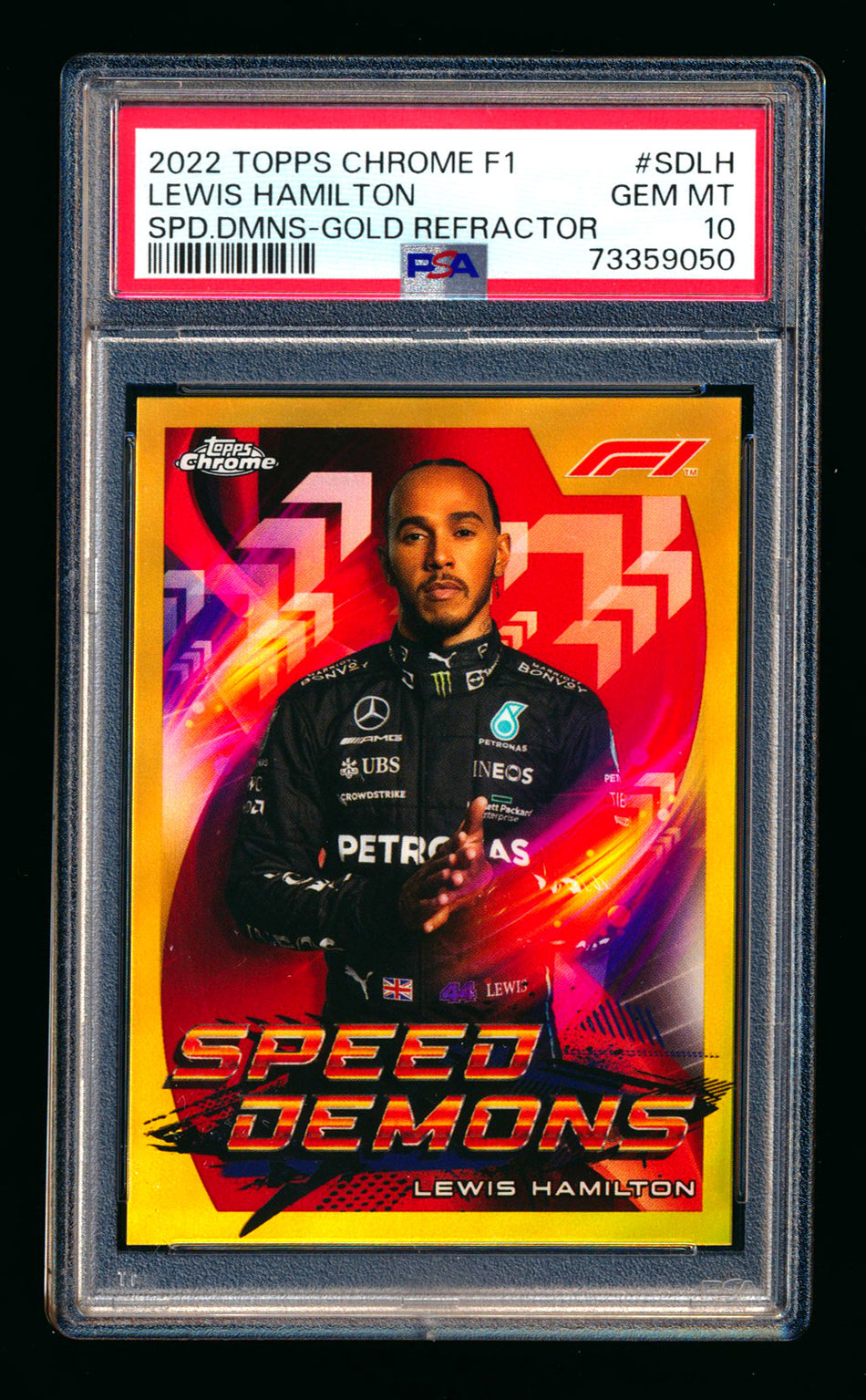 2022 Topps Chrome F1 Speed Demons #SD-LH Lewis Hamilton Gold Refractor #27/50 PSA 10