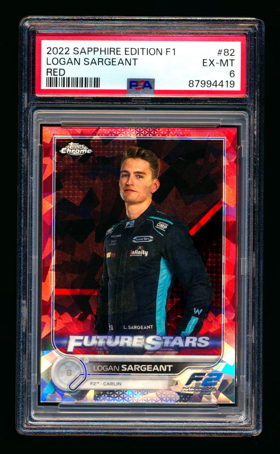 2022 Topps Chrome Sapphire F1 #82 Logan Sargeant RC Red Refractor #4/5 PSA 6
