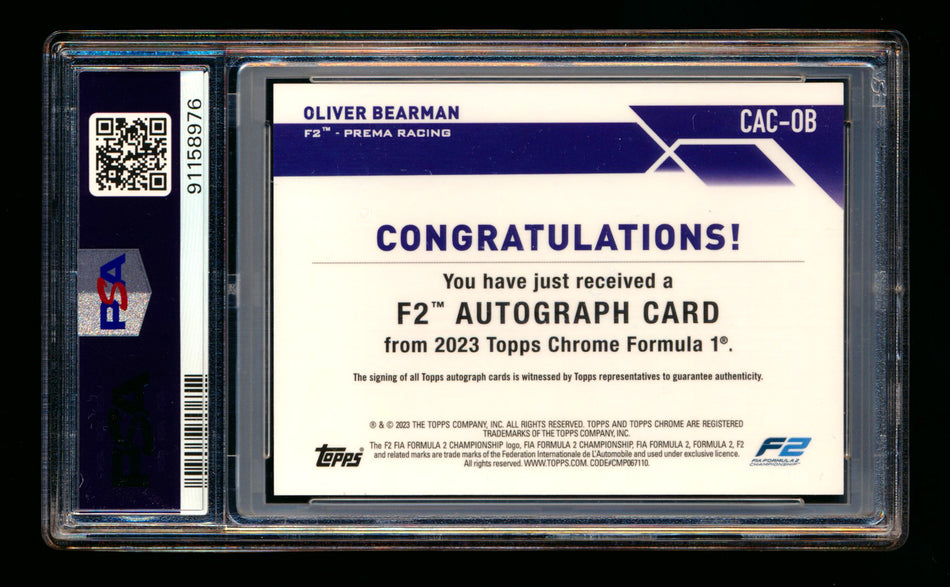 2023 Topps Chrome F1 #CAC-OB Oliver Bearman RC Orange Refractor Autograph #22/25 PSA 9 ** (SOLD eBay - $695.00 - 9/20/2025) **