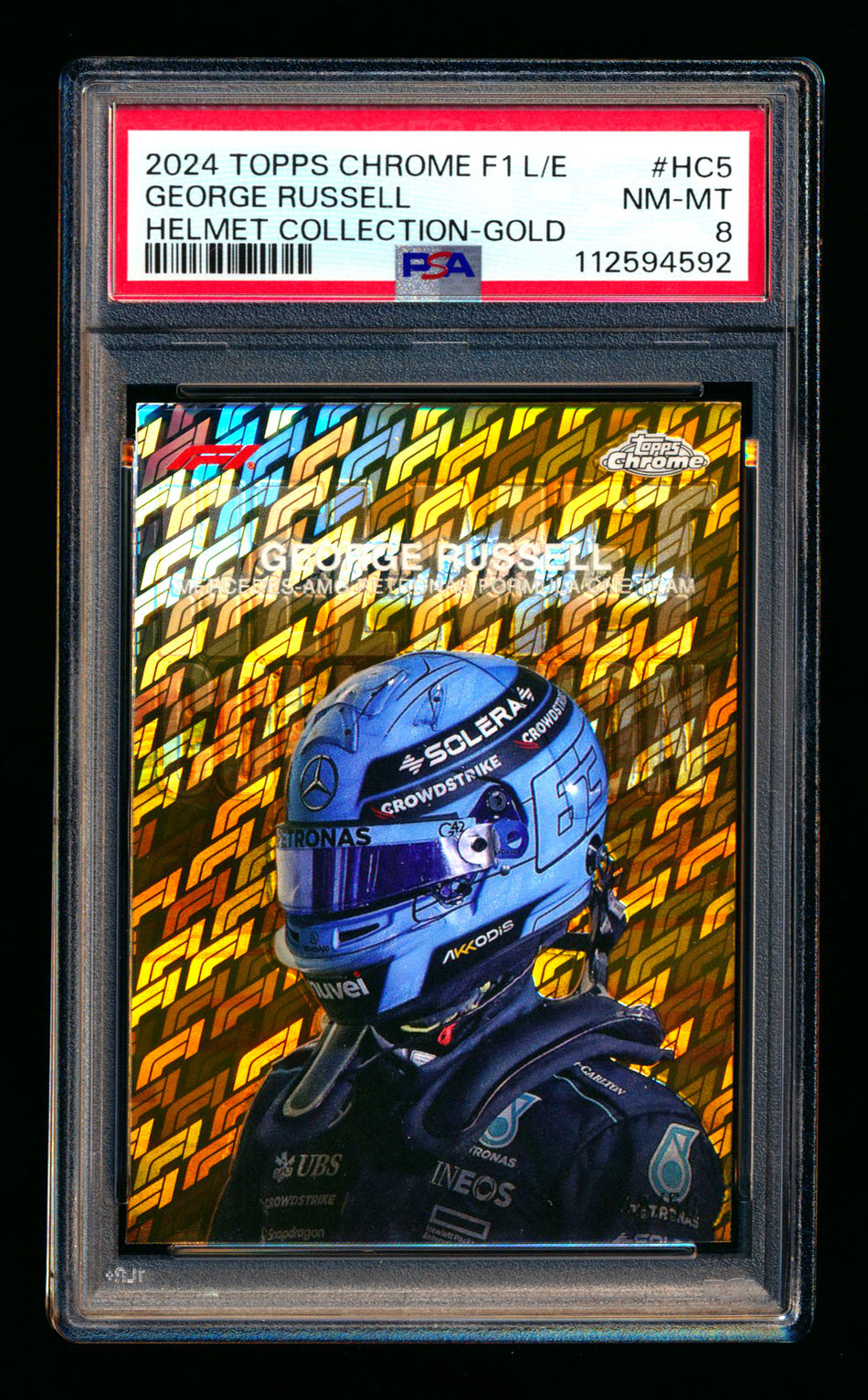 2024 Topps Chrome Logofractor F1 Helmet Collection #HC-5 George Russell Gold Refractor #48/50 PSA 8