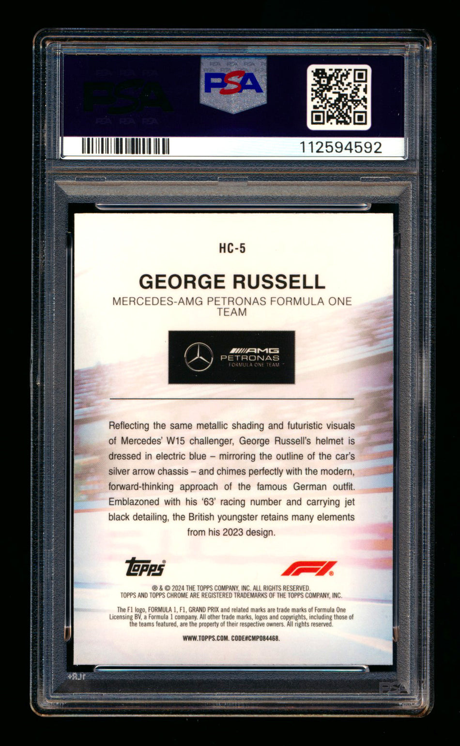 2024 Topps Chrome Logofractor F1 Helmet Collection #HC-5 George Russell Gold Refractor #48/50 PSA 8