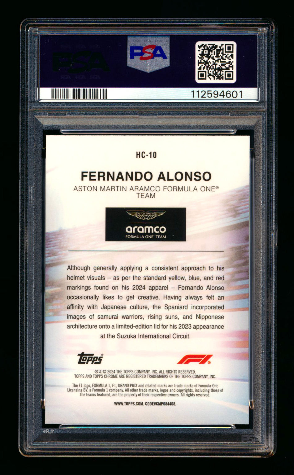2024 Topps Chrome Logofractor F1 Helmet Collection #HC-10 Fernando Alonso Gold Refractor #35/50 PSA 9 ** (SOLD eBay - $195.00 - 10/4/2025) **