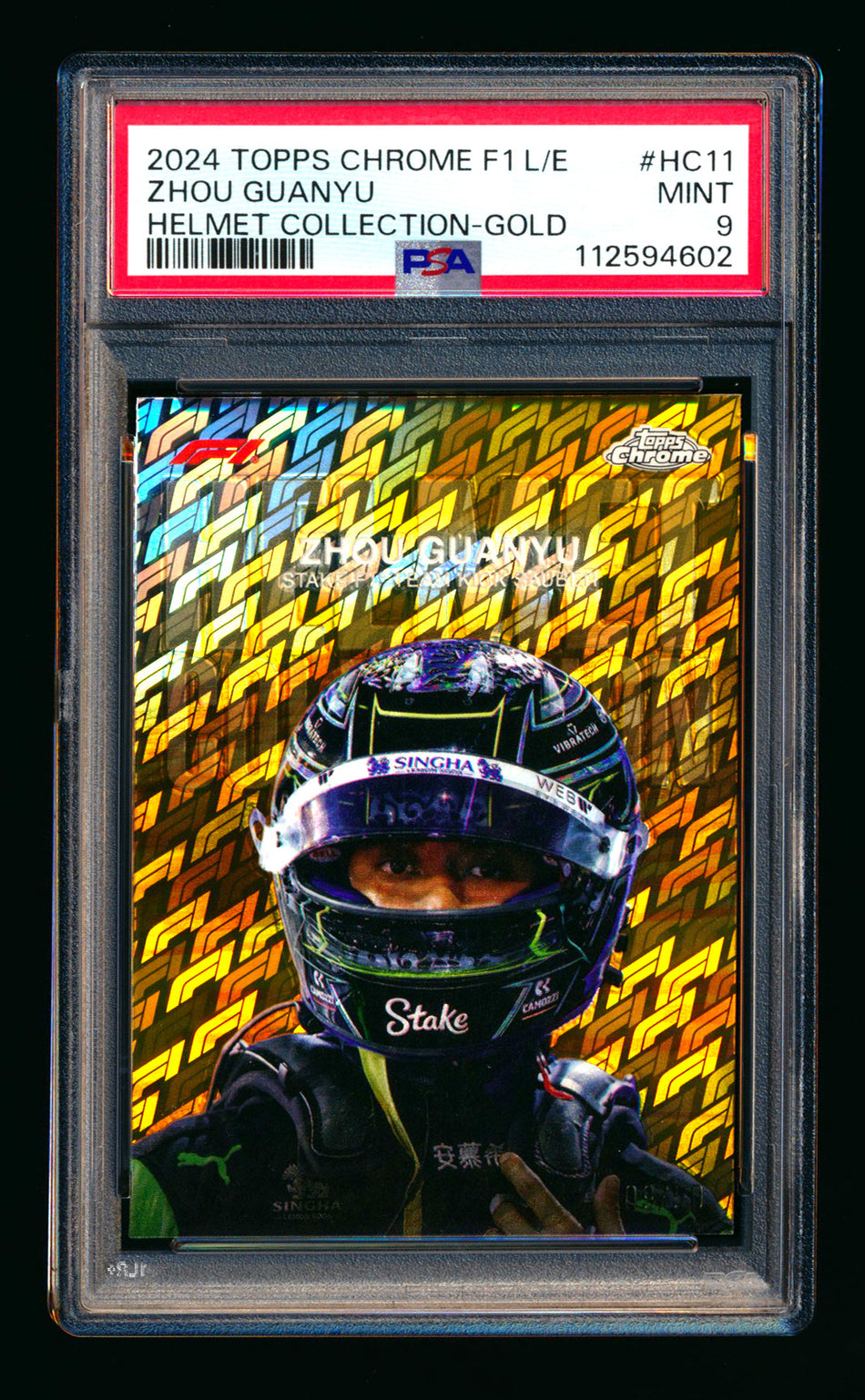 2024 Topps Chrome Logofractor F1 Helmet Collection #HC-11 Guanyu Zhou Gold Refractor #09/50 PSA 9