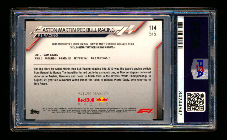 2020 Topps Chrome F1 #114 Aston Martin Red Bull Team Logo RC Red Refractor #5/5 PSA 6 (Last #!)