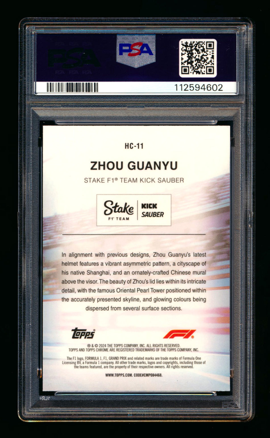 2024 Topps Chrome Logofractor F1 Helmet Collection #HC-11 Guanyu Zhou Gold Refractor #09/50 PSA 9