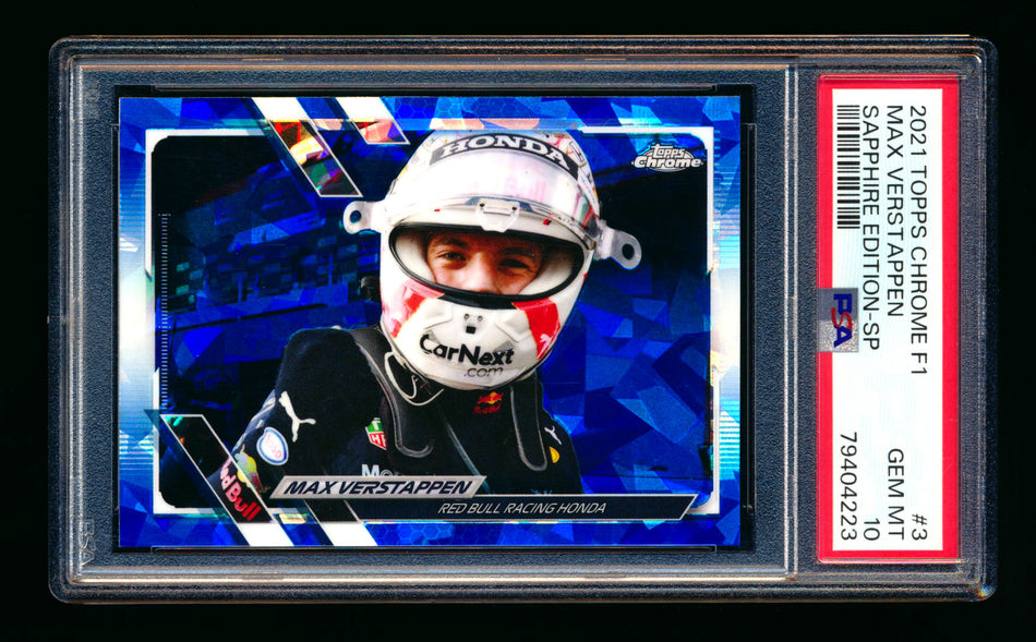 2021 Topps Chrome Sapphire F1 #3 Max Verstappen Refractor Image Variation SP PSA 10