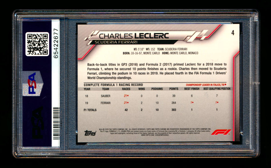 2020 Topps Chrome F1 #4 Charles Leclerc RC Refractor Image Variation SP PSA 9 ** (SOLD - $249.00 - 9/10/2025) **