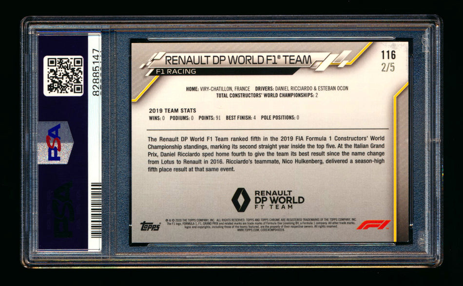 2020 Topps Chrome F1 #116 Renault DP World Team Logo RC Red Refractor #2/5 PSA 7