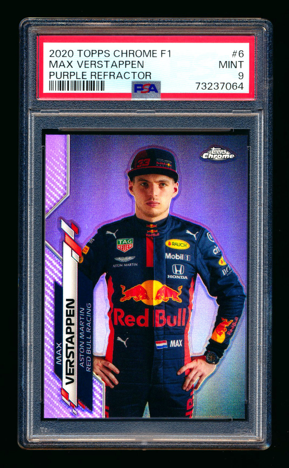 2020 Topps Chrome F1 #6 Max Verstappen RC Purple Refractor Portrait #268/399 PSA 9 ** (SOLD eBay - $425.00 - 10/10/2025) **
