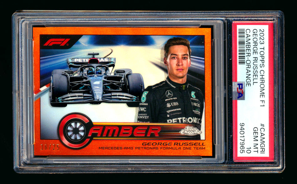 2023 Topps Chrome F1 Camber #CAM-GRI George Russell Orange Refractor #18/25 PSA 10