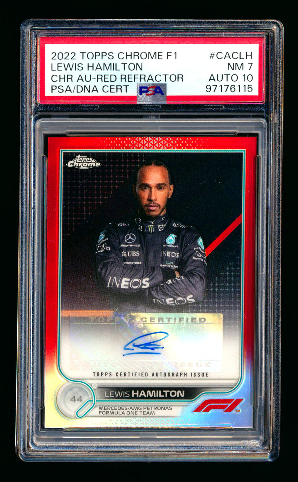 2022 Topps Chrome F1 #CAC-LH Lewis Hamilton Red Refractor Autograph #5/5 PSA 7 DNA 10 (Last #!)