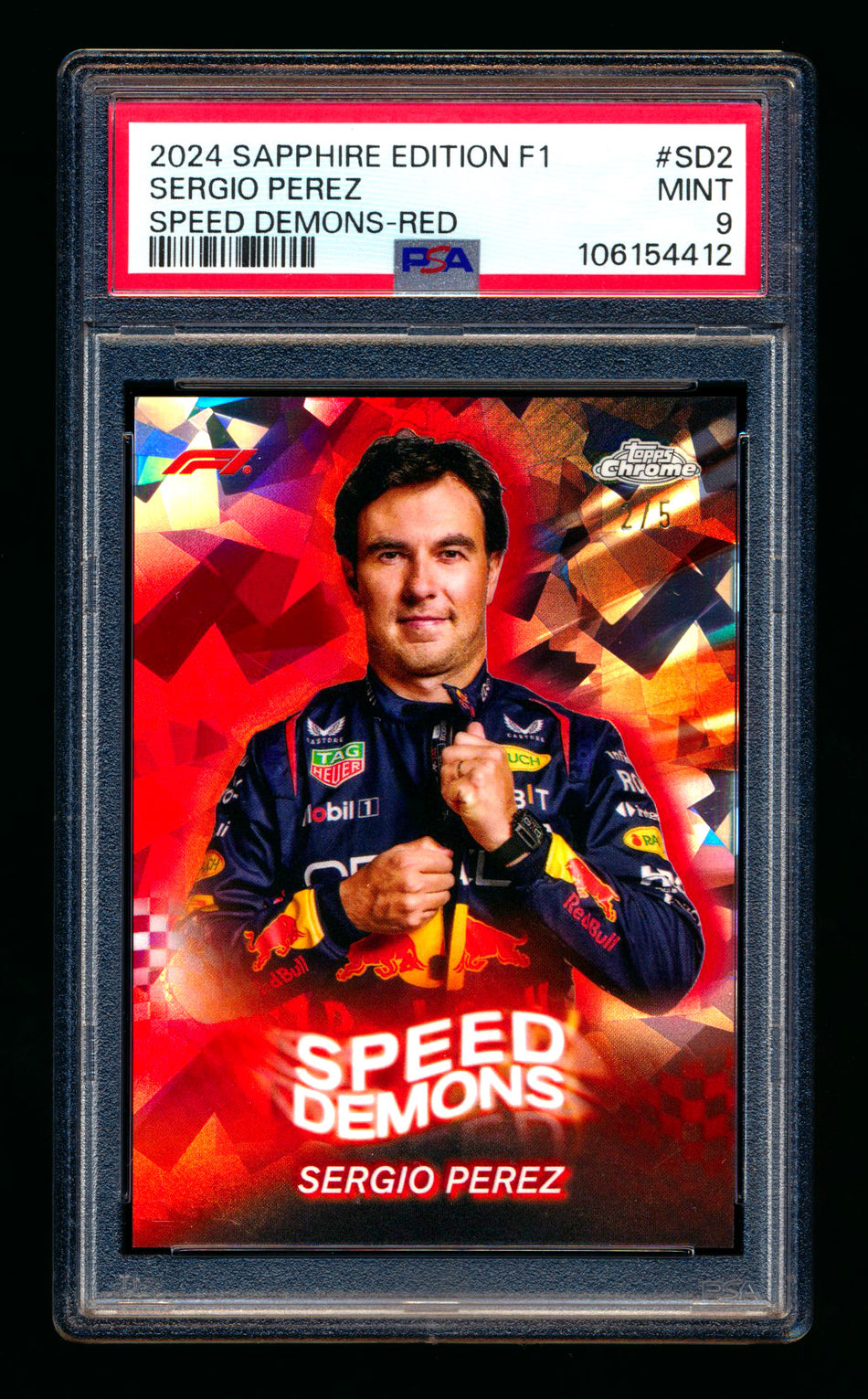 2024 Topps Chrome Sapphire F1 Speed Demons #SD-2 Sergio Perez Red Refractor #2/5 PSA 9 ** (SOLD eBay - $195.00 - 10/1/2025) **