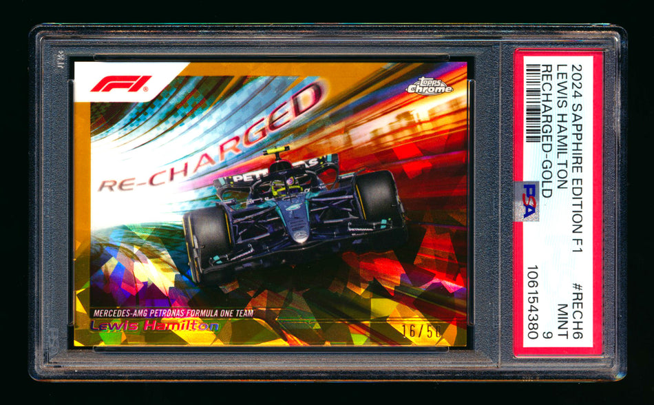 2024 Topps Chrome Sapphire F1 Recharged #RECH-6 Lewis Hamilton Gold Refractor #16/50 PSA 9