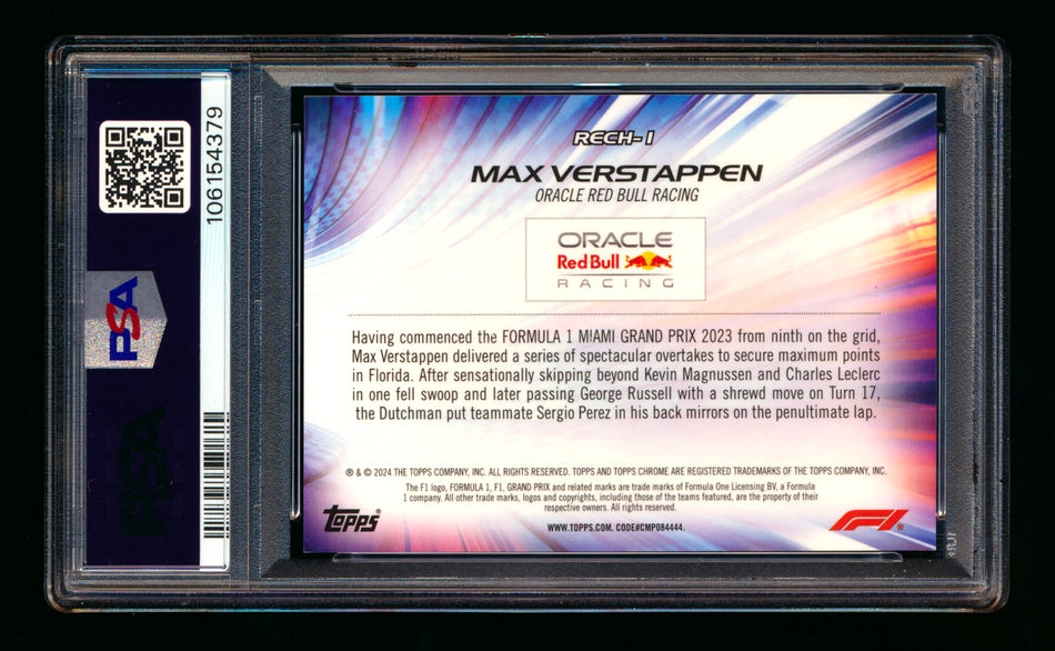 2024 Topps Chrome Sapphire F1 Recharged #RECH-1 Max Verstappen Gold Refractor #13/50 PSA 10