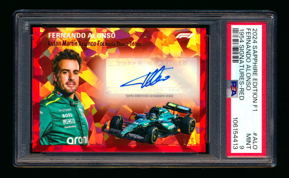 2024 Topps Chrome Sapphire F1 #1954-ALO Fernando Alonso 1954 Red Refractor Autograph #2/5 PSA 9