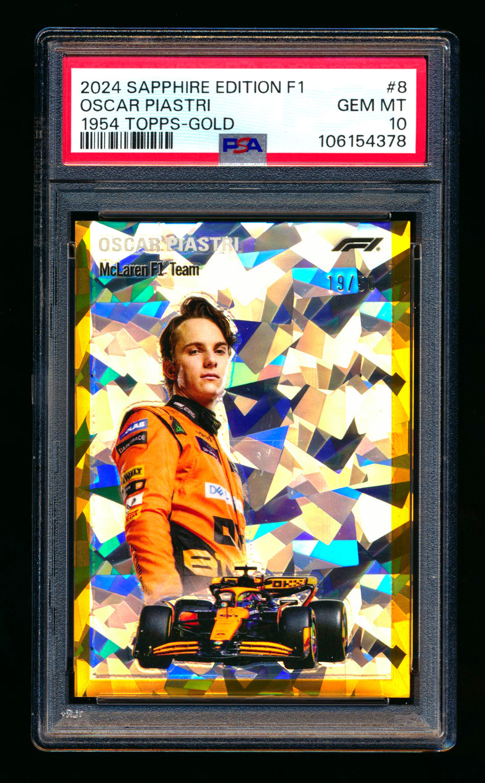 2024 Topps Chrome Sapphire F1 #1954-8 Oscar Piastri 1954 Gold Refractor #19/50 PSA 10 - POP 1! ** (SOLD eBay - $249.00 - 10/7/2025) **
