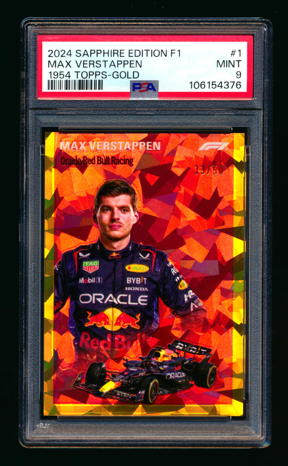2024 Topps Chrome Sapphire F1 #1954-1 Max Verstappen 1954 Gold Refractor #33/50 PSA 9 (Car Number #33!) ** (SOLD eBay - $109.00 - 9/17/2025) **