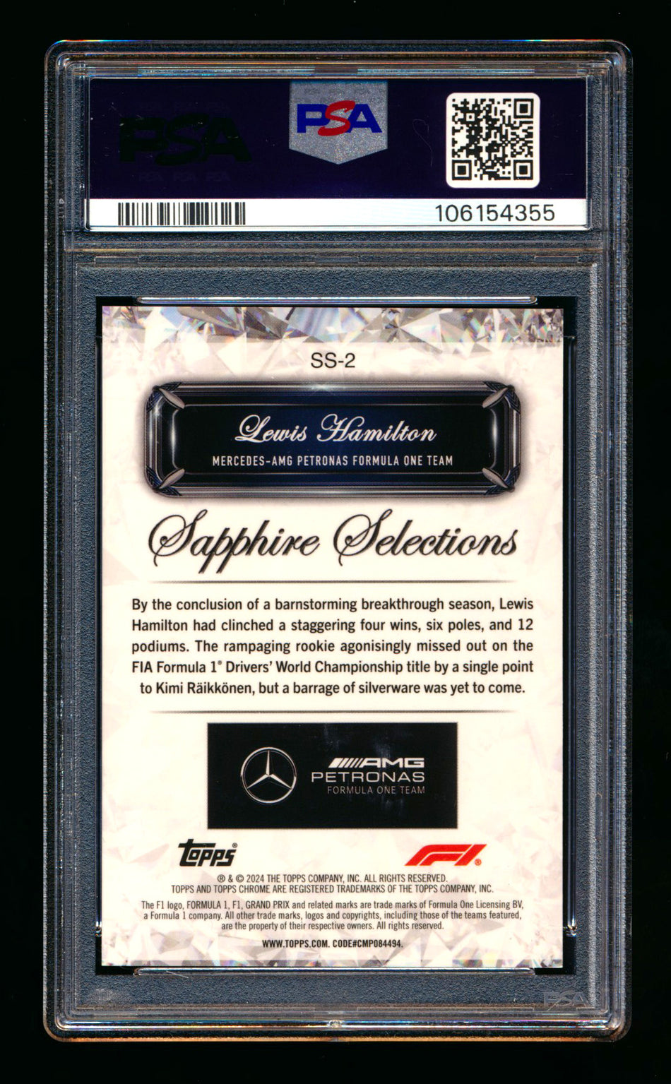 2024 Topps Chrome F1 Sapphire Selections #SS-2 Lewis Hamilton Refractor PSA 10