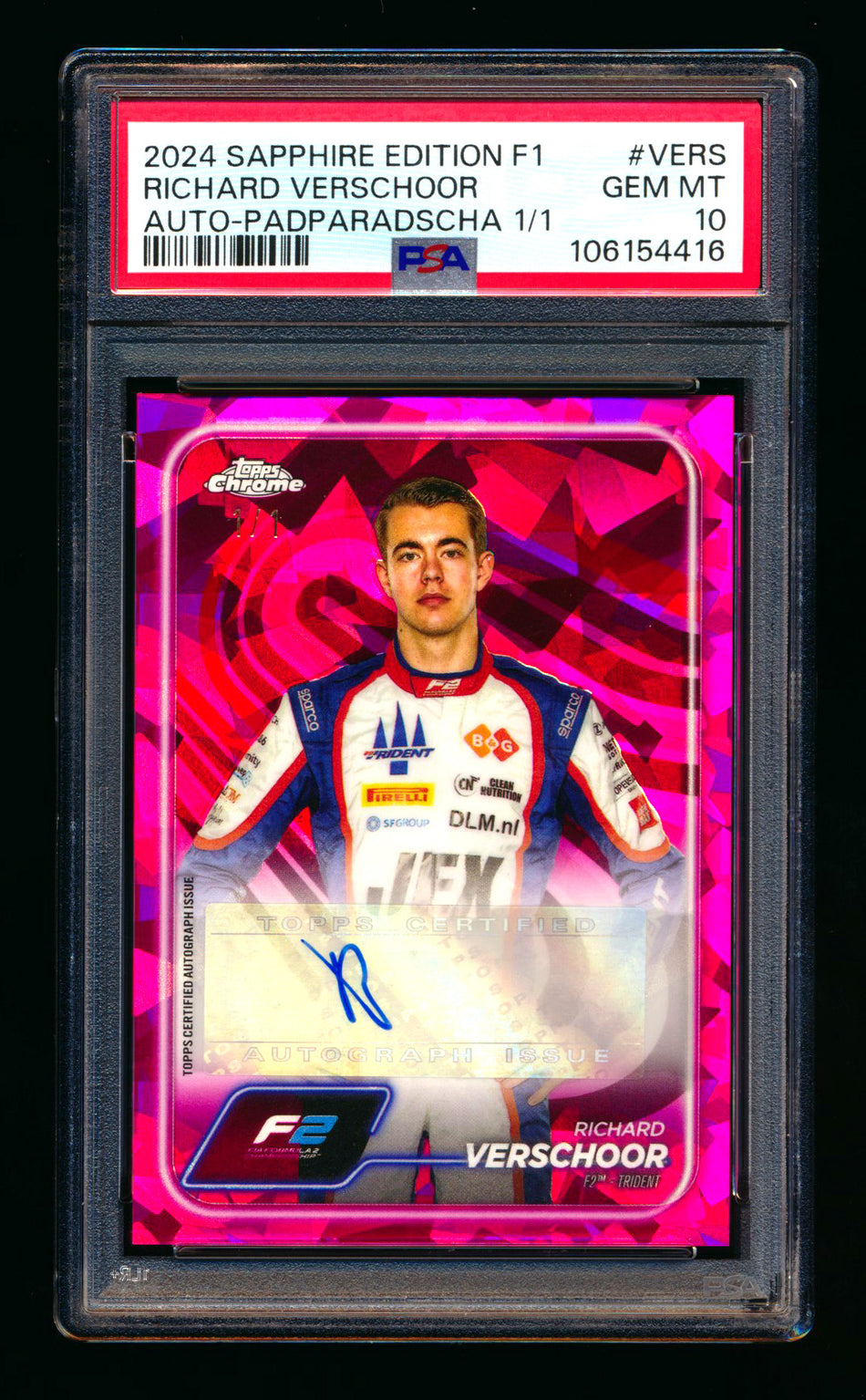 2024 Topps Chrome Sapphire F1 #CAC-VERS Richard Verschoor RC Padparadscha Refractor Autograph #1/1 PSA 10