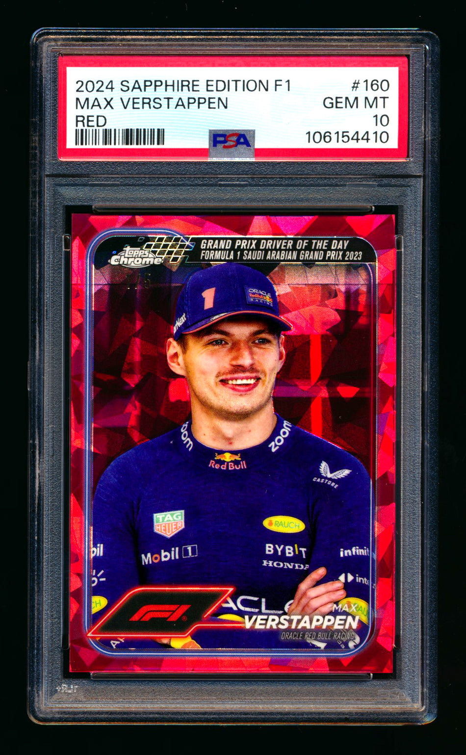 2024 Topps Chrome Sapphire F1 #160 Max Verstappen Red Refractor #1/5 PSA 10 (Car Number #1!)