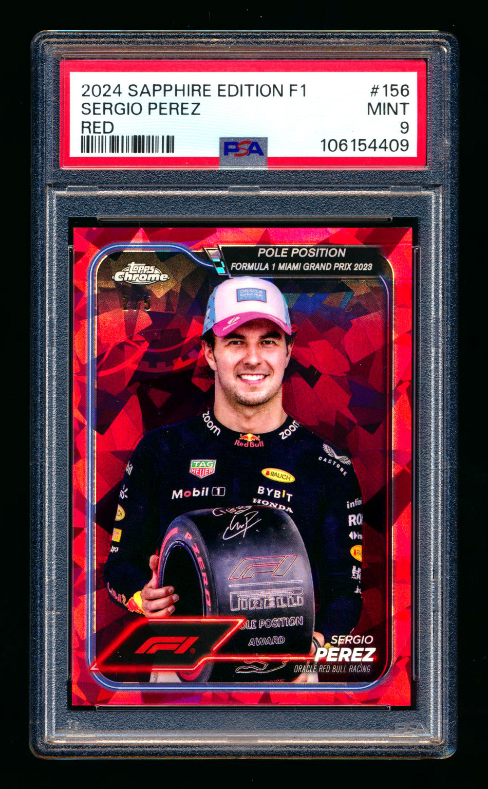 2024 Topps Chrome Sapphire F1 #156 Sergio Perez Red Refractor #2/5 PSA 9 ** (SOLD eBay - $135.00 - 9/18/2025) **