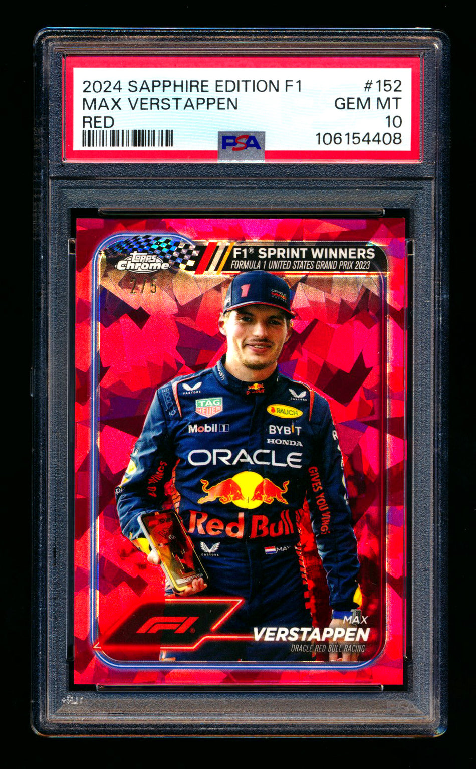 2024 Topps Chrome Sapphire F1 #152 Max Verstappen Red Refractor #2/5 PSA 10
