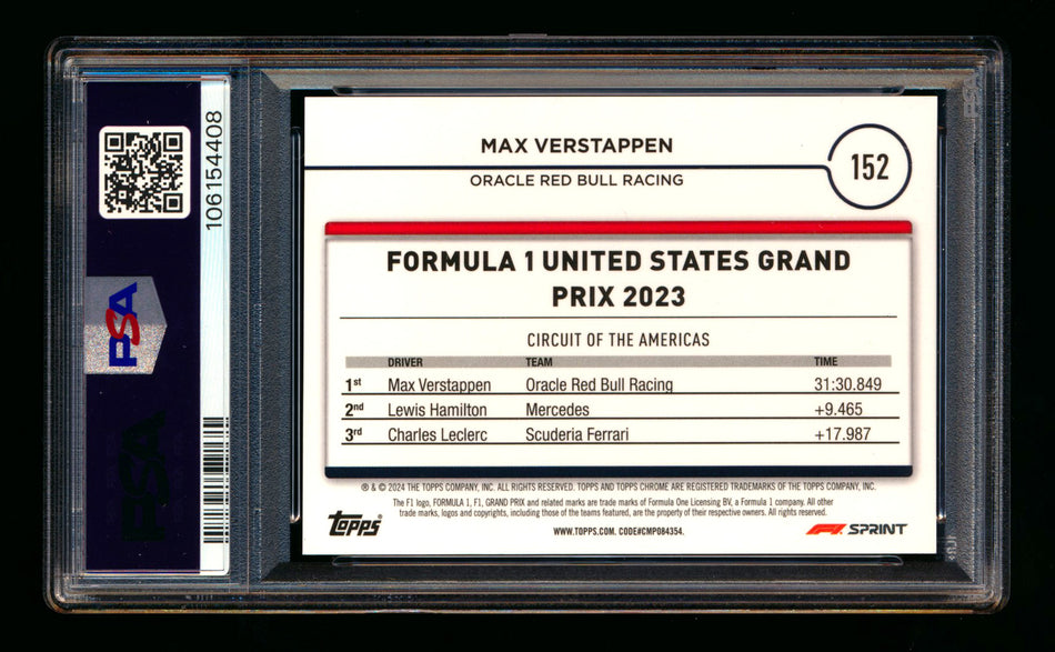2024 Topps Chrome Sapphire F1 #152 Max Verstappen Red Refractor #2/5 PSA 10