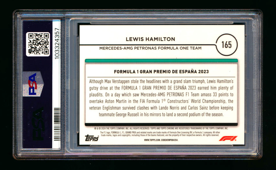 2024 Topps Chrome Sapphire F1 #165 Lewis Hamilton Orange Refractor #08/25 PSA 9