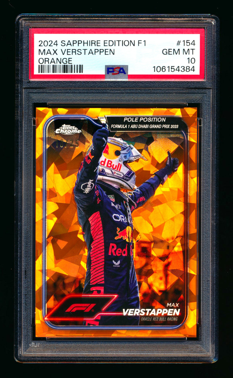 2024 Topps Chrome Sapphire F1 #154 Max Verstappen Orange Refractor #10/25 PSA 10