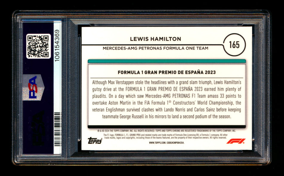 2024 Topps Chrome Sapphire F1 #165 Lewis Hamilton Gold Refractor #36/50 PSA 10