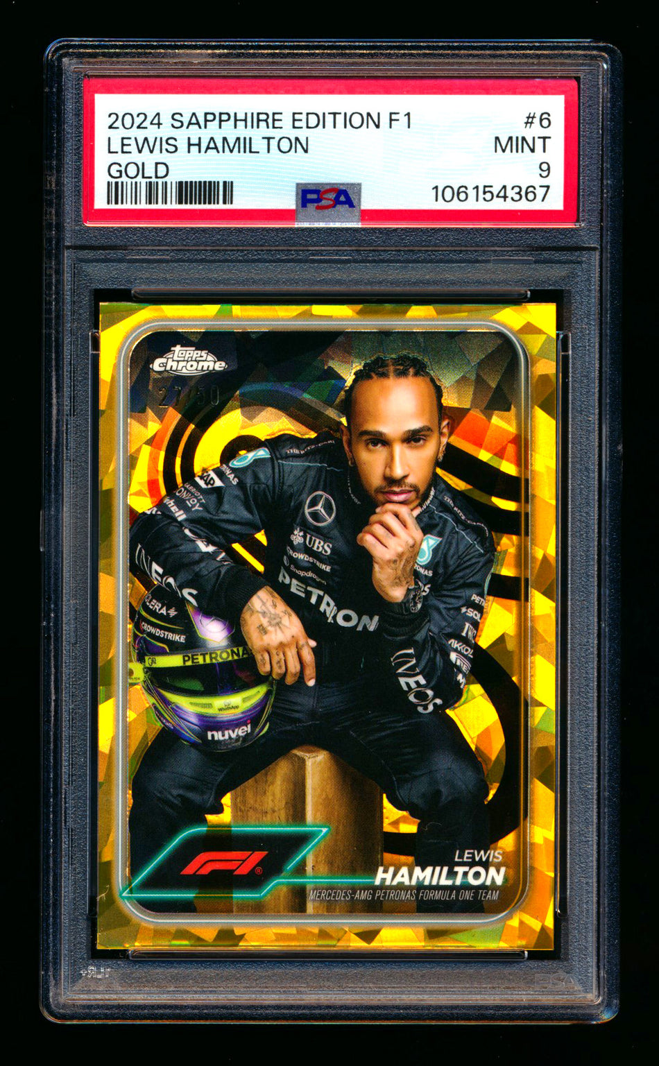 2024 Topps Chrome Sapphire F1 #6 Lewis Hamilton Gold Refractor Portrait #27/50 PSA 9 ** (SOLD eBay - $120.00 - 9/19/2025) **