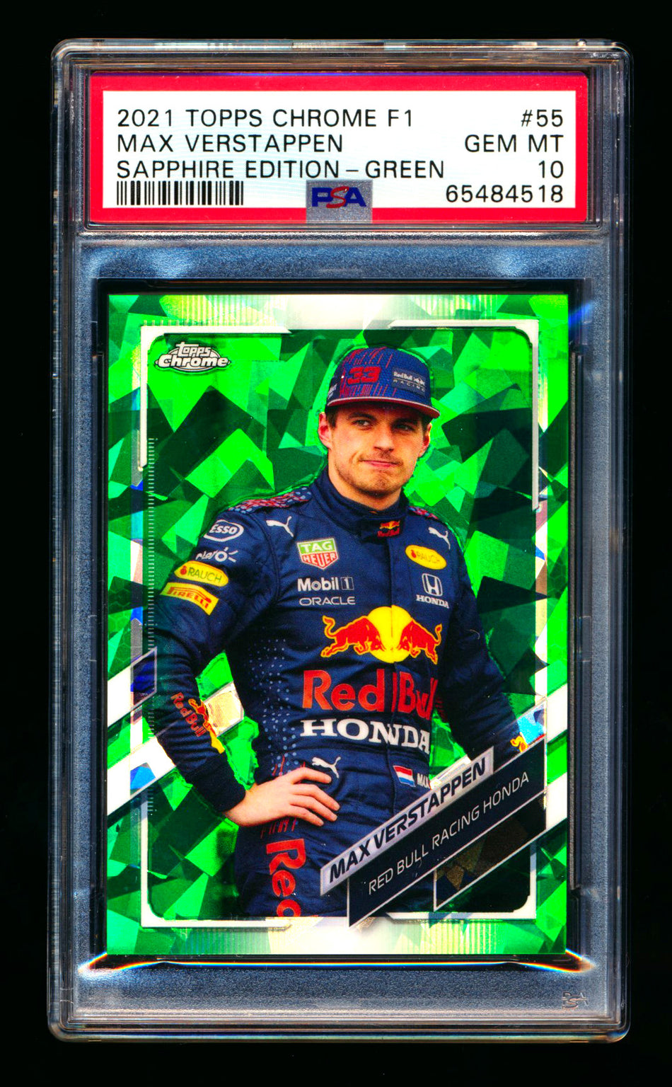 2021 Topps Chrome Sapphire F1 #55 Max Verstappen Green Refractor #55/75 PSA 10