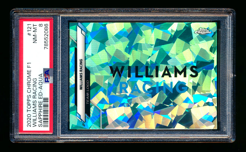 2020 Topps Chrome Sapphire F1 #121 Williams Racing Team Logo RC Aqua Refractor #83/99 PSA 8