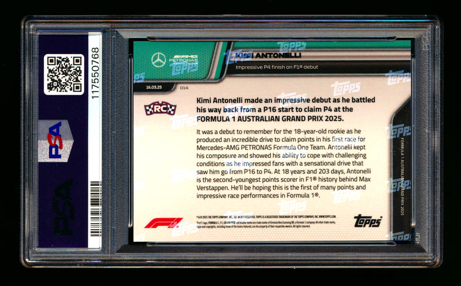 2025 Topps Now F1 #14 Kimi Antonelli RC Gold Foil #45/50 PSA 9