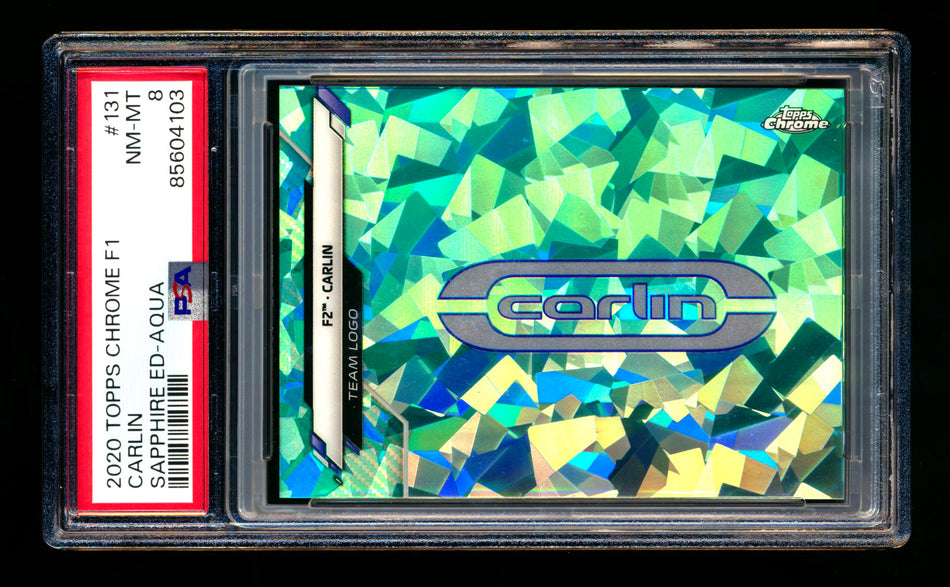2020 Topps Chrome Sapphire F1 #131 Carlin Team Logo RC Aqua Refractor #25/99 PSA 8