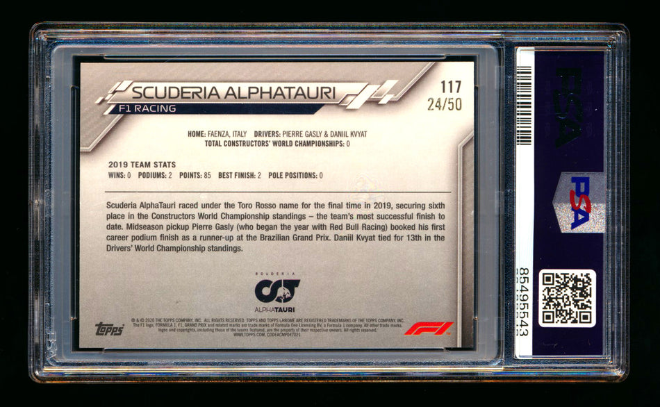 2020 Topps Chrome Sapphire F1 #117 Scuderia AlphaTauri Team Logo RC Gold Refractor #24/50 PSA 8 ** (SOLD - $105.00 - 9/18/2025) **