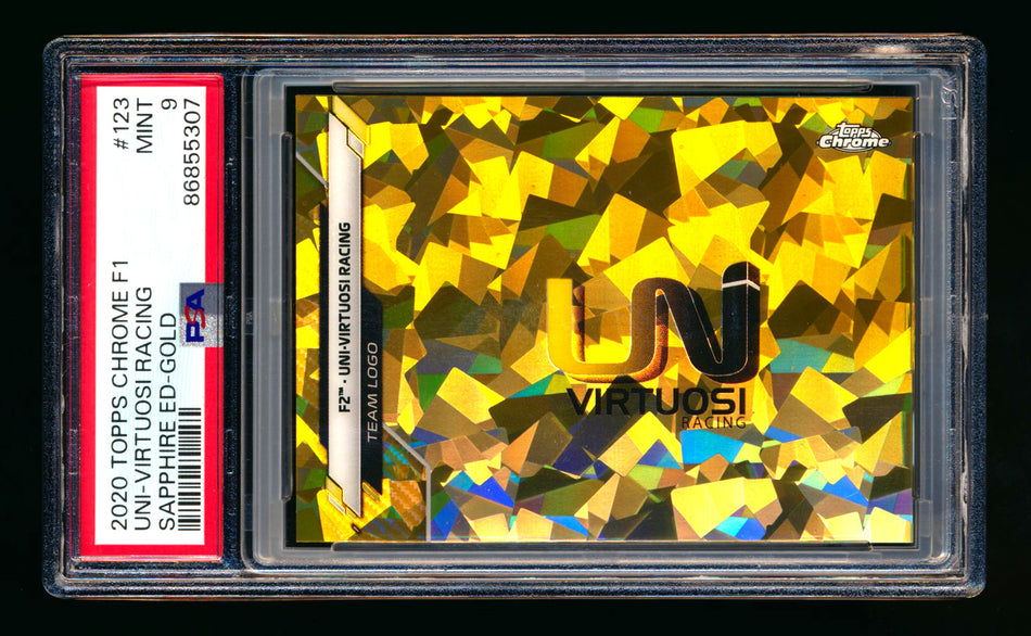 2020 Topps Chrome Sapphire F1 #123 UNI-Virtuosi Racing Team Logo RC Gold Refractor #23/50 PSA 9 ** (SOLD - $80.00 - 9/18/2025) **