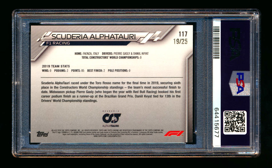 2020 Topps Chrome Sapphire F1 #117 Scuderia AlphaTauri Team Logo RC Orange Refractor #19/25 PSA 9