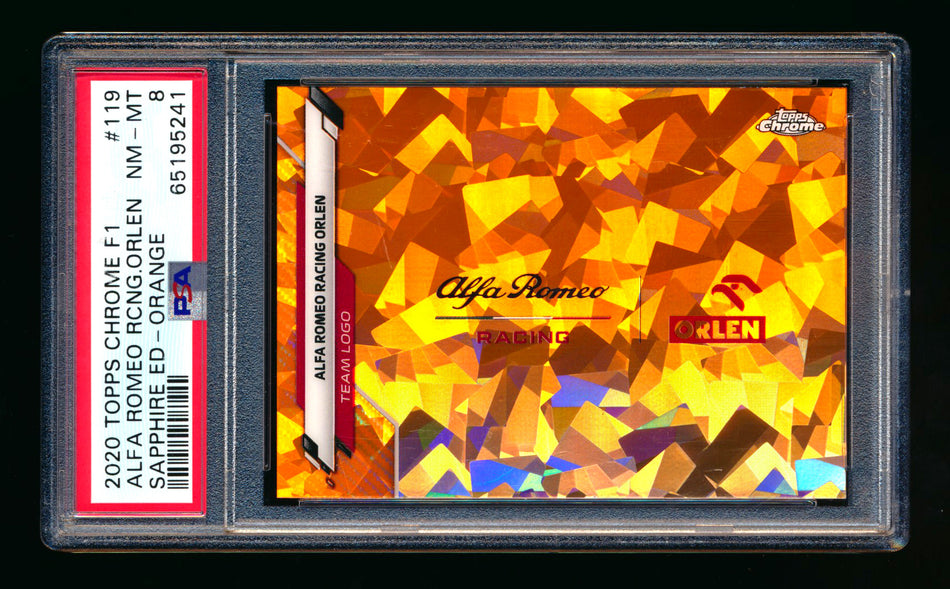 2020 Topps Chrome Sapphire F1 #119 Alfa Romeo Racing Orlen Team Logo RC Orange Refractor #22/25 PSA 8