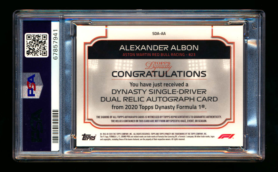 2020 Topps Dynasty F1 #SDA-AA Alexander Albon ROOKIE Dual Patch Autograph #05/10 PSA 9 Mint ** (SOLD eBay - $949.00 - 9/25/2025) **