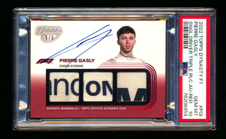 2022 Topps Dynasty F1 #SDTRA-PGI Pierre Gasly Red Triple Patch Autograph #5/5 PSA 10 Gem Mint (Last #!) - POP 1!